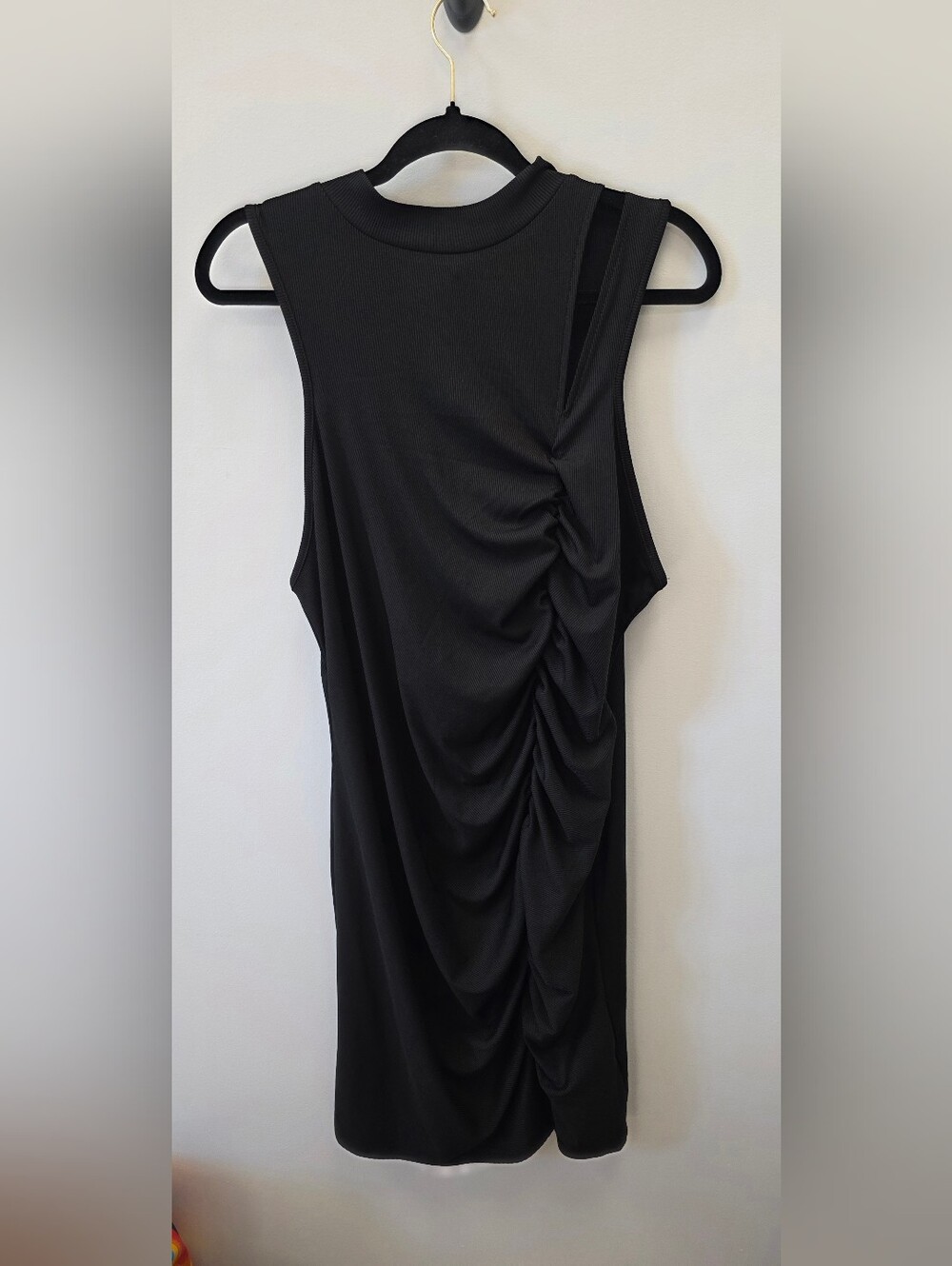 SHEIN Curve Black Sleeveless Ruched Dress 3XL Mock Neck Ribbed